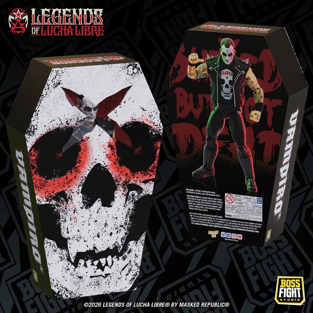 🧪 LAB | PREORDINE+ 06/2027 Legends of Lucha Libre Fanaticos Action Figure Vampiro Coffin Box Resurrected 15 cm