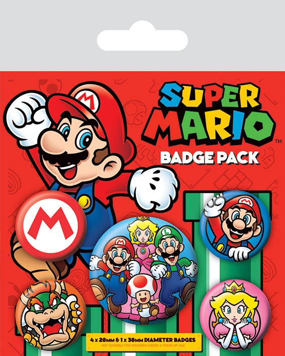 MADE TO ORDER Super Mario Pin-Back Buttons 5-Pack