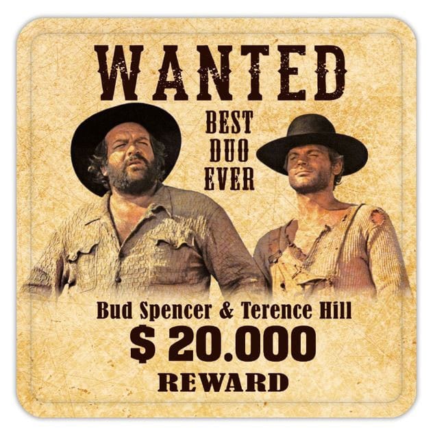 SU ORDINAZIONE Bud Spencer & Terence Hill Tin coasters Wanted 10 x 10 cm