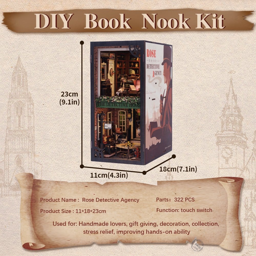 🧪 LAB | SU ORDINAZIONE Book Nook Rose Detective Agency 23 x 11 cm