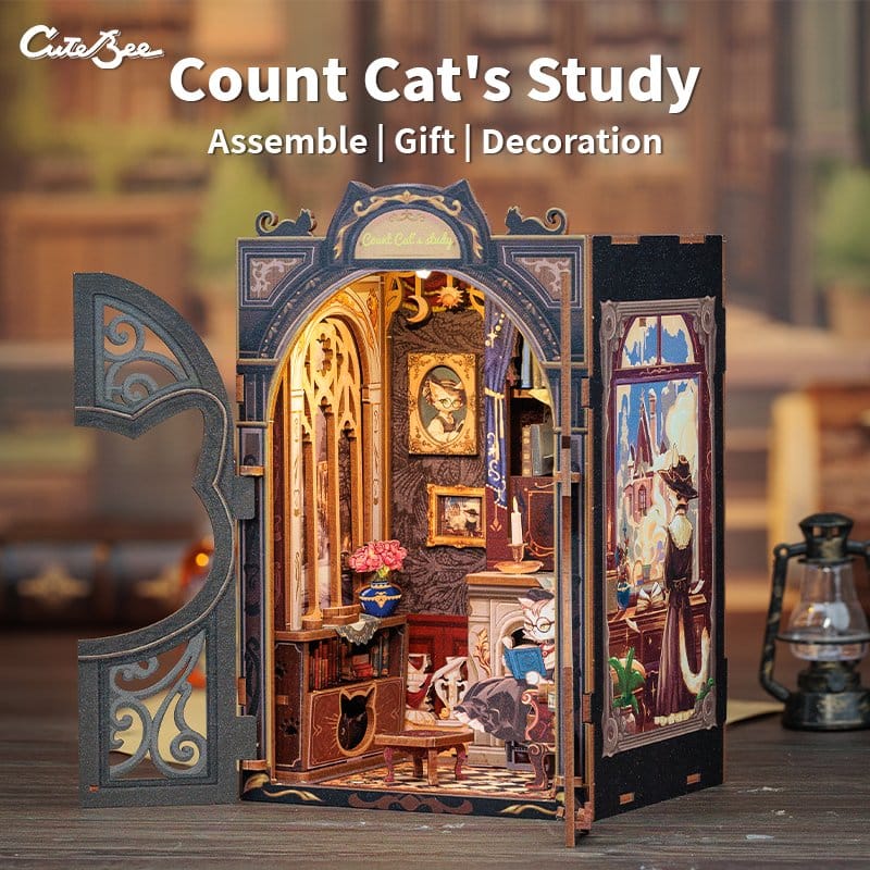🧪 LAB | SU ORDINAZIONE Book Nook Count Cat´s Study 17 x 12 cm
