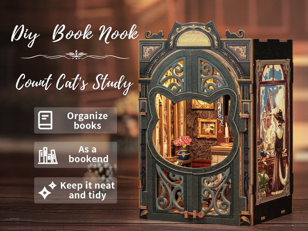 🧪 LAB | SU ORDINAZIONE Book Nook Count Cat´s Study 17 x 12 cm