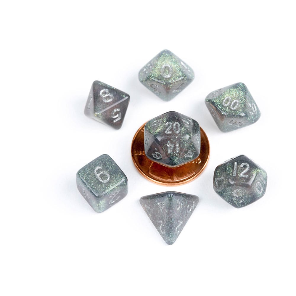 SU ORDINAZIONE FanRoll Mini Dice Set Stardust Gray with Silver Numbers (7)