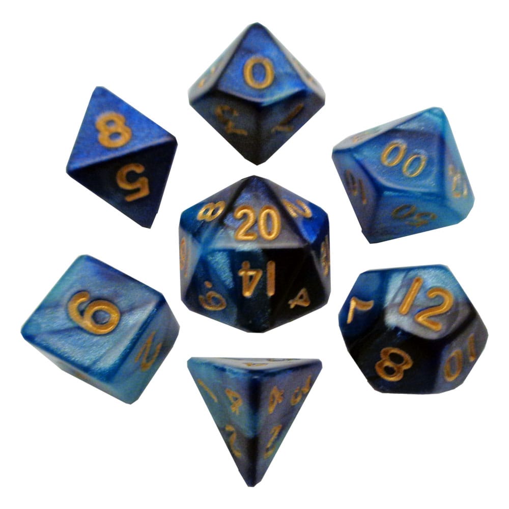 MADE TO ORDER FanRoll Mini Dice Set Blue/Light Blue with Gold Numbers (7)