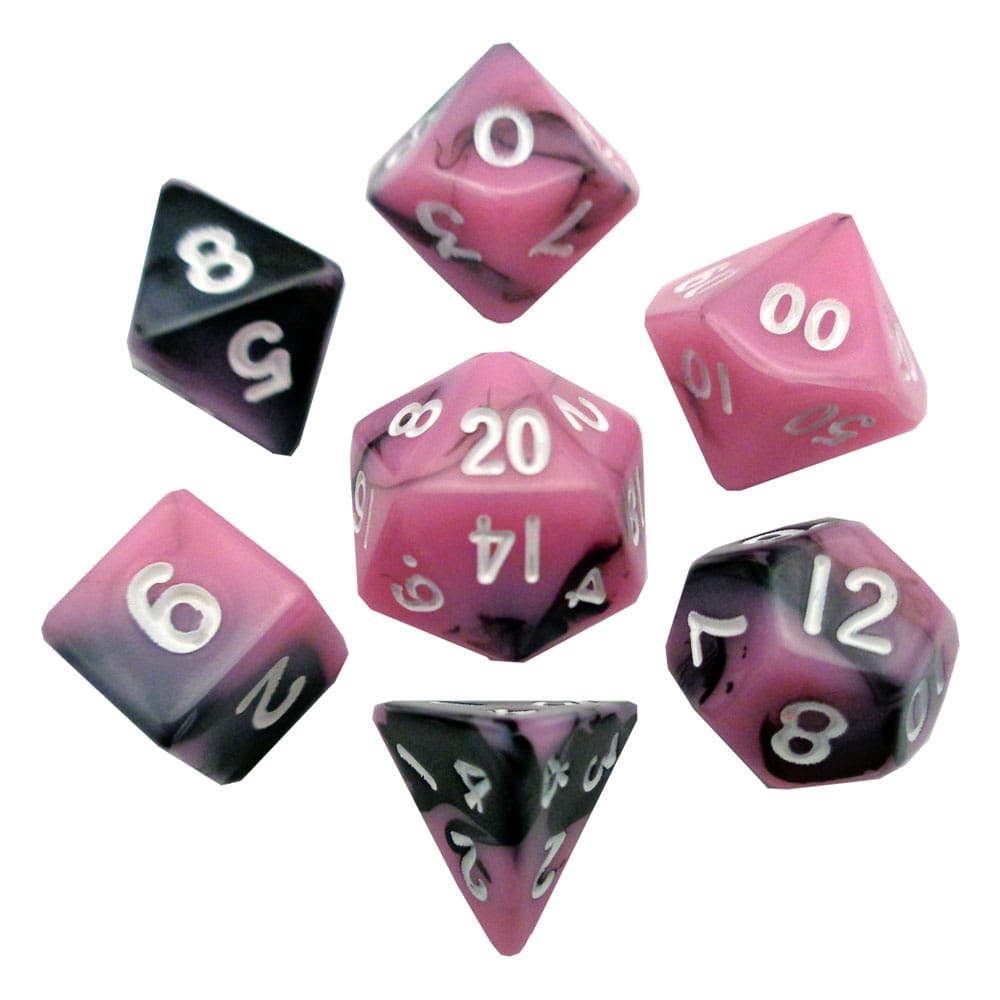 MADE TO ORDER FanRoll Mini Dice Set Pink/Black with White Numbers (7)
