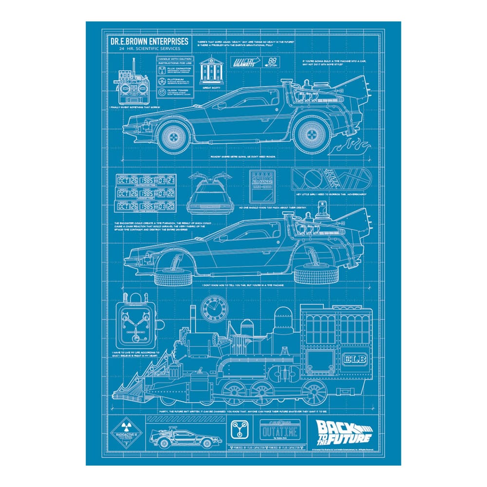 MADE TO ORDER Back To The Future Art Print Time Machine Blueprint Limited Edition 42 x 30 cm