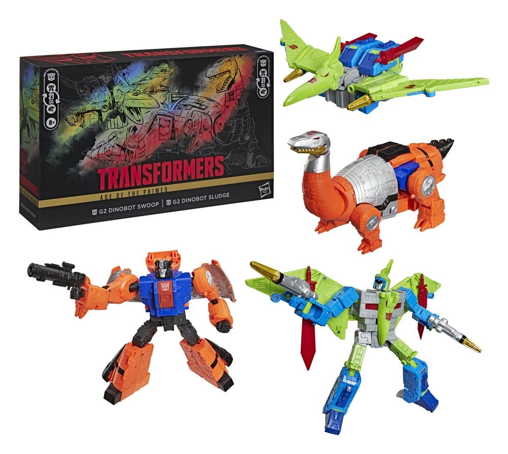 🧪 LAB | SU ORDINAZIONE Transformers Age of the Primes Leader Class Action Figure 2-Pack G2 G2 Dinobot Swoop & G2 Dinobot Sludge 19 cm