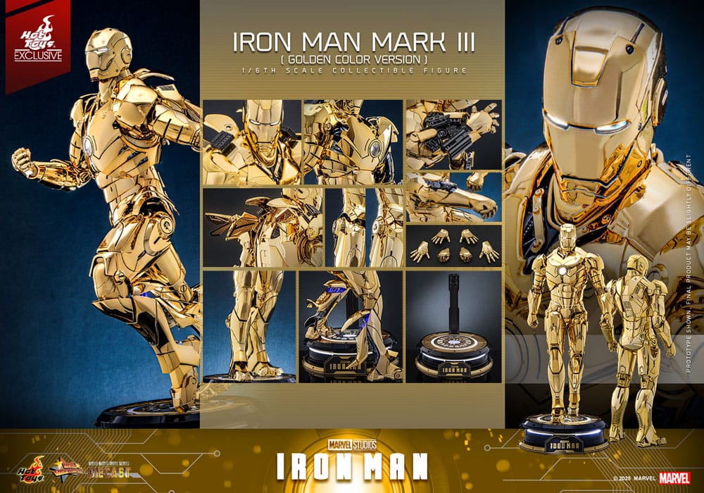 🧪 LAB | SU ORDINAZIONE Iron Man Movie Masterpiece Diecast Action Figure 1/6 Iron Man Mark III (Gold Color Version) Hot Toys Exclusive 33 cm