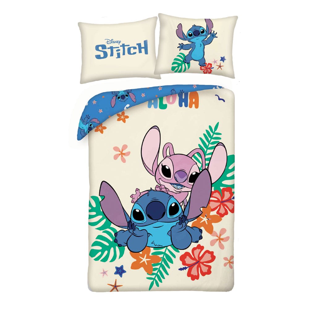 SU ORDINAZIONE Lilo & Stitch Duvet Set Stitch & Angel Flowers 140 x 200 cm / 70 x 90 cm