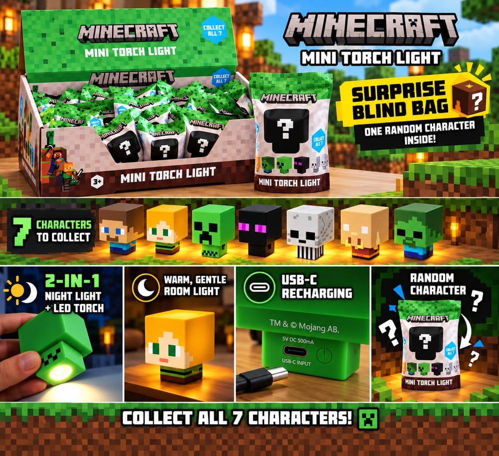 🧪 LAB | PREORDINE+ 02/2027 Minecraft Mini Torch Night Light Blind Box Display (20)