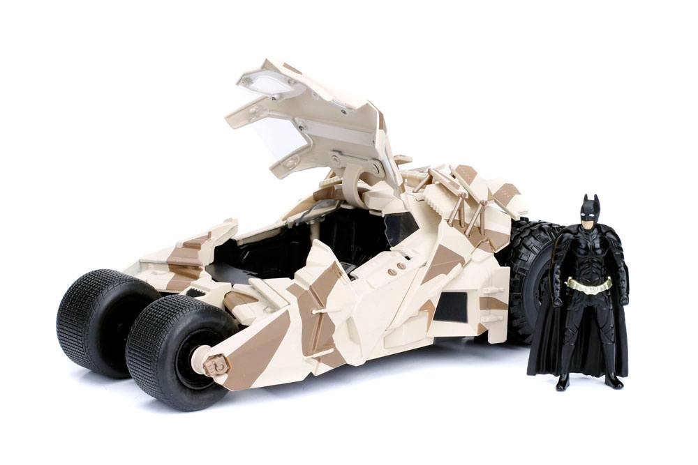 AUF BESTELLUNG gefertigtes Batman The Dark Knight Druckgussmodell 1/24 2008 Batmobil Camo mit Figur