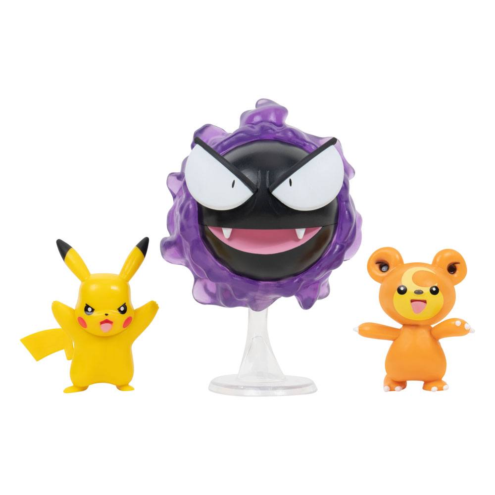 SU ORDINAZIONE Pokémon Battle Figure 3-Pack Teddiursa, Pikachu #9, Gastly 5 cm ESAURITO