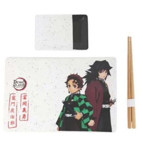 Auf Bestellung gefertigtes Demon Slayer Keramik-Sushi-Set mit Essstäbchen Tanjiro & Giyu