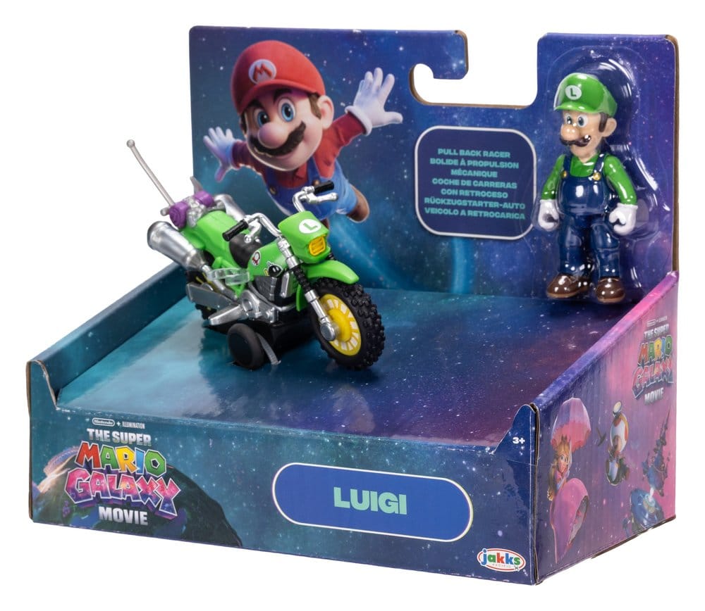 🧪 LAB | SU ORDINAZIONE The Super Mario Galaxy Movie Action Figure with Pull Back Motorcycle Luigi 6 cm