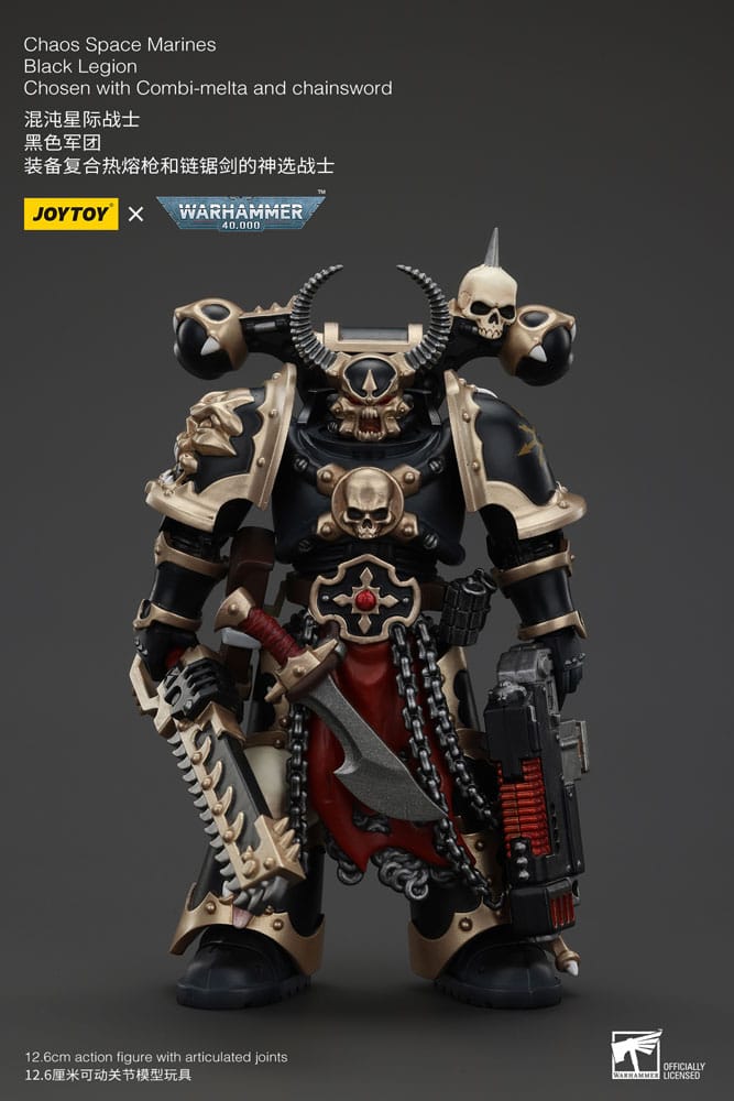 MADE TO ORDER Warhammer 40k Actionfigur Chaos Space Marines Black Legion Chosen mit Kombi-Melter und Kettenschwert 20 cm
