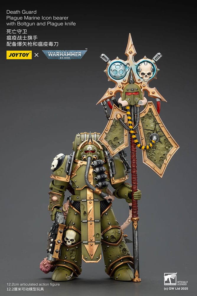 🧪 LAB | SU ORDINAZIONE Warhammer 40,000 Action Figure Death Guard Plague Marine Icon bearer with Boltgun and Plague knife 12 cm