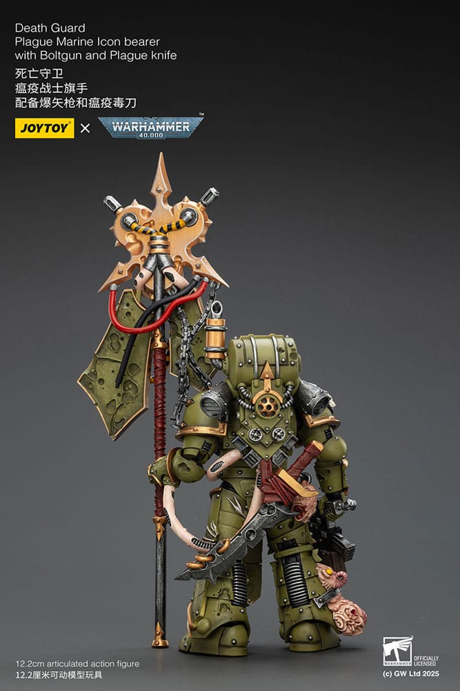 🧪 LAB | SU ORDINAZIONE Warhammer 40,000 Action Figure Death Guard Plague Marine Icon bearer with Boltgun and Plague knife 12 cm