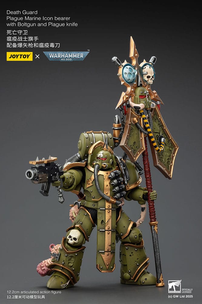 🧪 LAB | SU ORDINAZIONE Warhammer 40,000 Action Figure Death Guard Plague Marine Icon bearer with Boltgun and Plague knife 12 cm