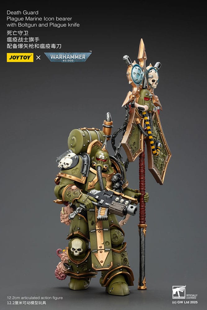 🧪 LAB | SU ORDINAZIONE Warhammer 40,000 Action Figure Death Guard Plague Marine Icon bearer with Boltgun and Plague knife 12 cm