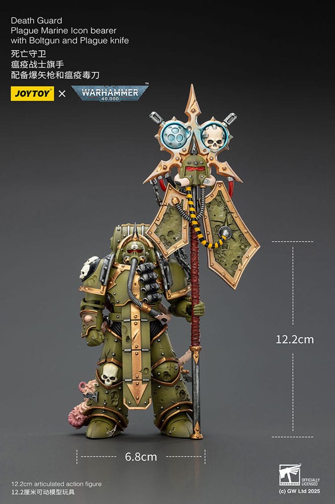 🧪 LAB | SU ORDINAZIONE Warhammer 40,000 Action Figure Death Guard Plague Marine Icon bearer with Boltgun and Plague knife 12 cm
