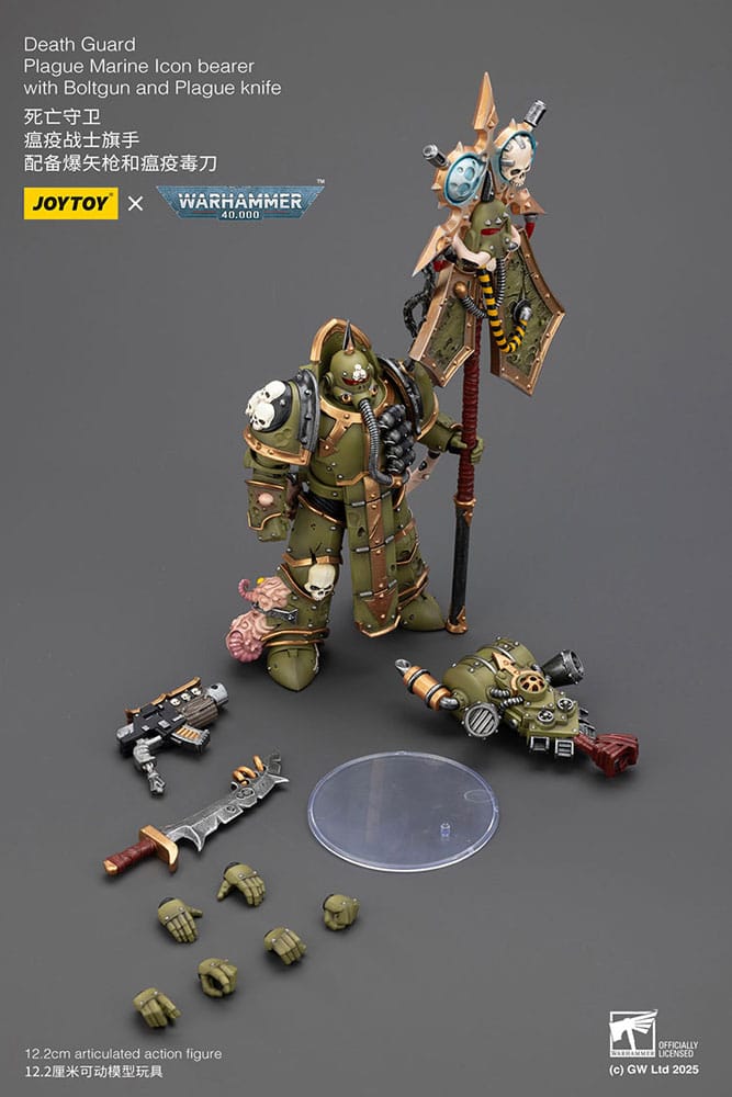 🧪 LAB | SU ORDINAZIONE Warhammer 40,000 Action Figure Death Guard Plague Marine Icon bearer with Boltgun and Plague knife 12 cm
