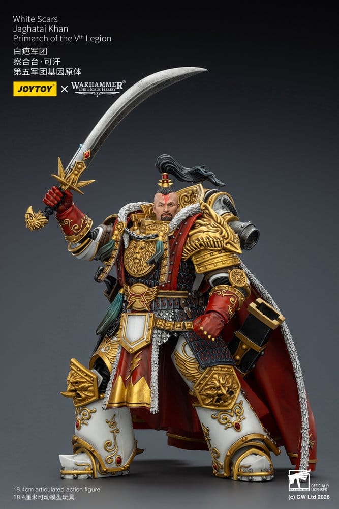 🧪 LAB | SU ORDINAZIONE Warhammer The Horus Heresy Action Figure White Scars Jaghatai Khan Primarch of the Vth Legion 19 cm