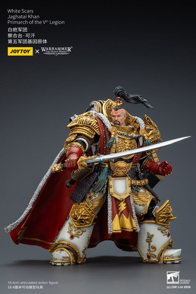 🧪 LAB | SU ORDINAZIONE Warhammer The Horus Heresy Action Figure White Scars Jaghatai Khan Primarch of the Vth Legion 19 cm