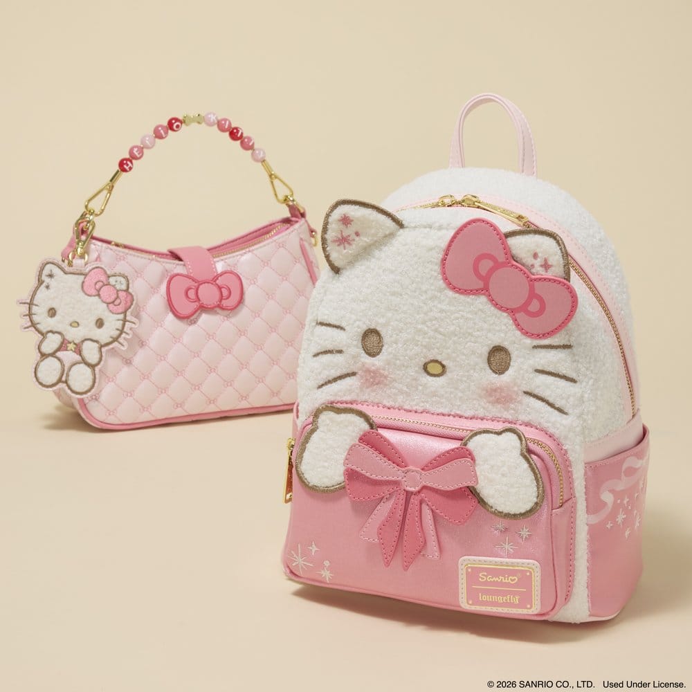🧪 LAB | PREORDINE+ 01/2027 Sanrio by Loungefly Crossbody with Beaded Handle & Bag Charm Hello Kitty Quilted