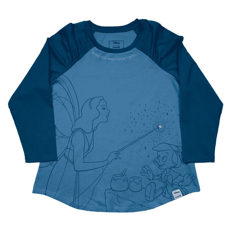 SU ORDINAZIONE Pinocchio by Loungefly Tee T-Shirt Unisex Blue Fairy Shirred Raglan Size L