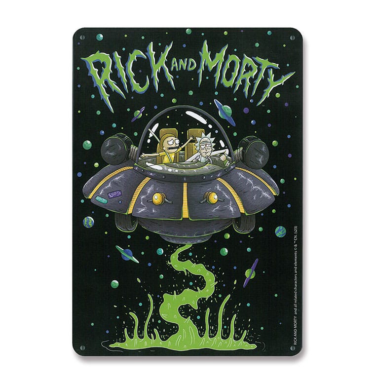 SU ORDINAZIONE Rick & Morty Tin Sign Spaceship 15 x 21 cm