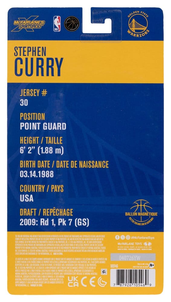 🧪 LAB | SU ORDINAZIONE NBA SportsPicks Action Figure Stephen Curry (Golden State Warriors) 15 cm