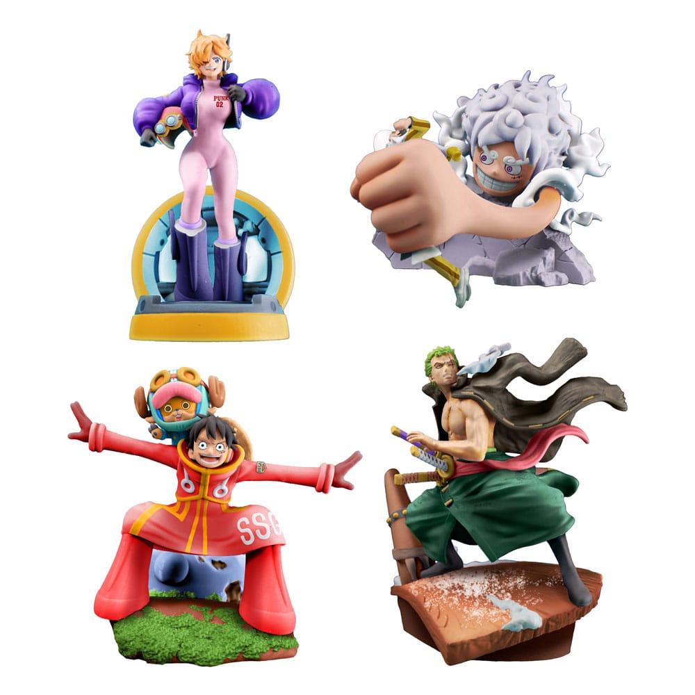 SU ORDINAZIONE One Piece Petitrama PVC Mini Statue Logbox Re Birth Egghead 4-Set 9 cm