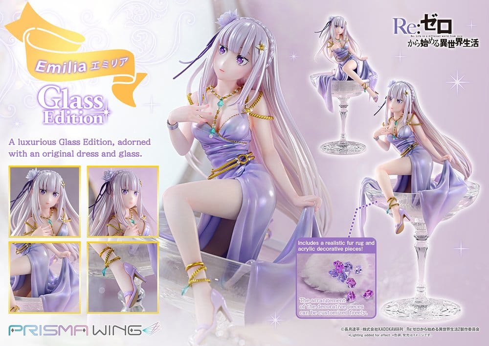 PREORDINE+ 08/2028 Re:Zero Prisma Wing Statue 1/7 Emilia Glass Edition Bonus Version 29 cm