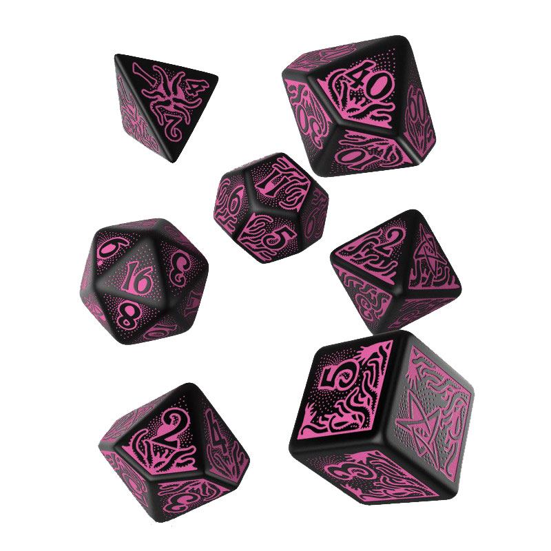 SU ORDINAZIONE Call of Cthulhu 7th Edition Dice Set Black & Magenta (7)