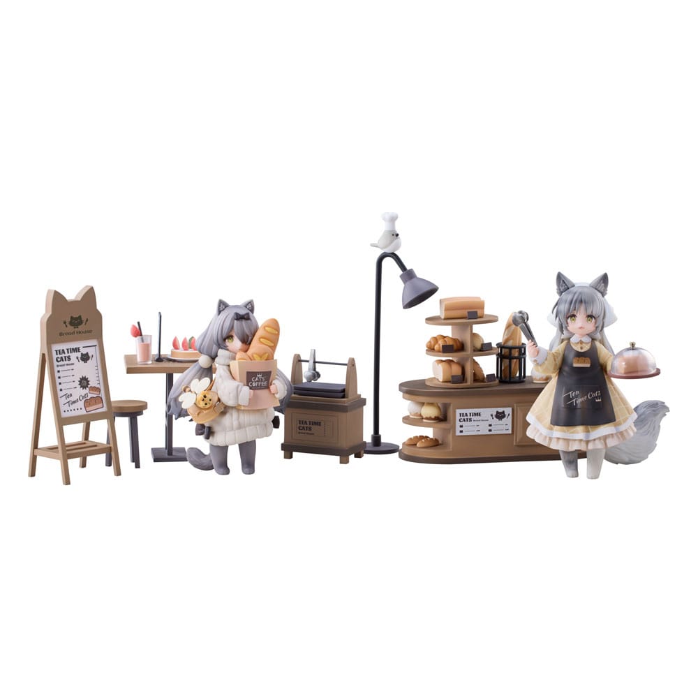 SU ORDINAZIONE Decorated Life Collection PVC Statue Tea Time Cats - Cat Town Bakery Staff & Customer Set 12 cm