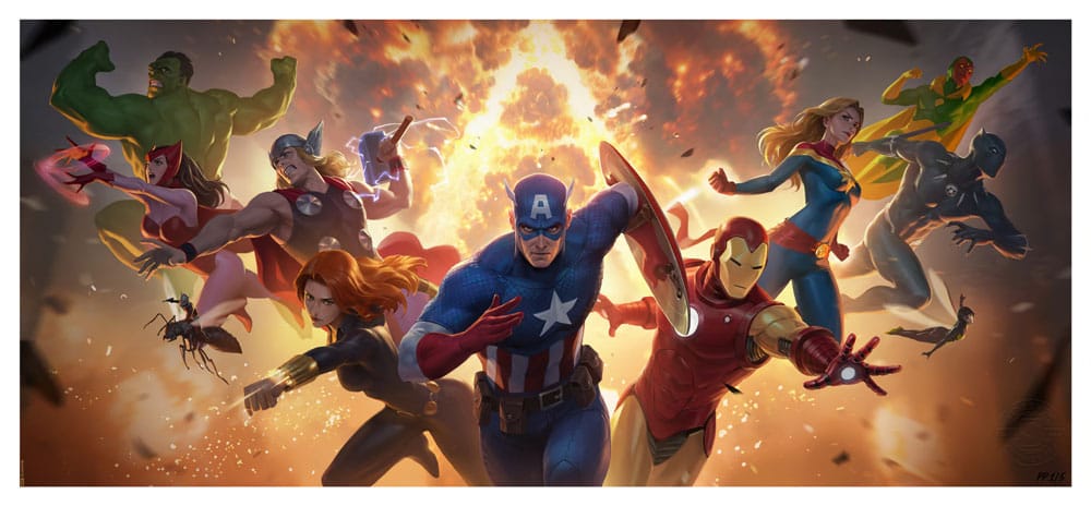 AUF BESTELLUNG HERGESTELLT Marvel-Kunstdruck „The Avengers Assemble“ 71 x 33 cm – ungerahmt *SONDERPREIS*