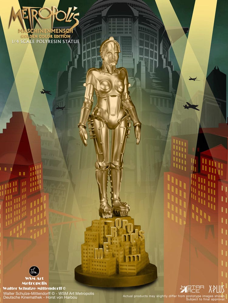 SU ORDINAZIONE Metropolis Statue 1/4 Maschinenmensch Metallic Gold 40 cm ESAURITO
