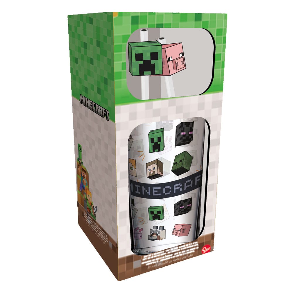 SU ORDINAZIONE Minecraft Glass Tumbler with Straws Characters 485 ml