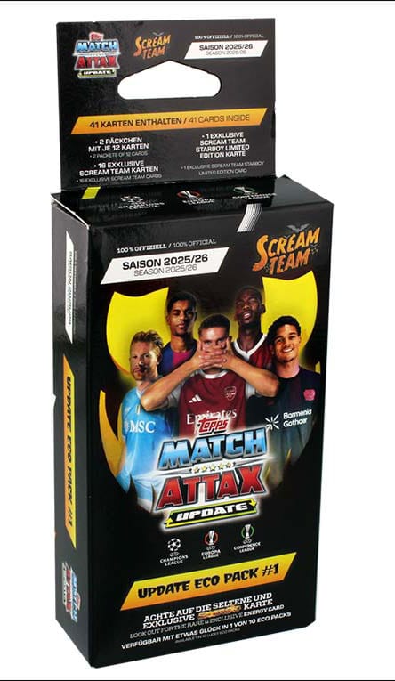 SU ORDINAZIONE UEFA Champions League Match Attax Trading Cards 2025/26 Eco Pack Update Scream Team *German Version*