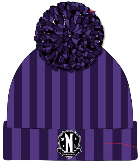 MADE TO ORDER Wednesday Pom-Pom Beanie Nevermore Logo *SPECIAL PRICE*