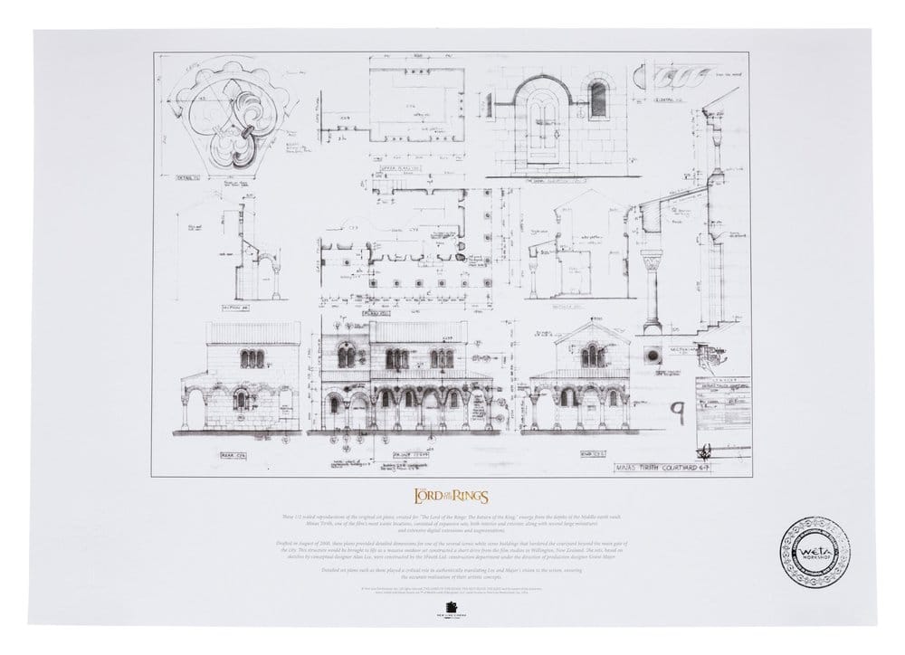 🧪 LAB | SU ORDINAZIONE Lord of the Rings Blueprint Art Print The Courtyard of Minas Tirith 59 x 42 cm