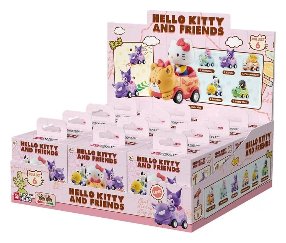 SU ORDINAZIONE Sanrio Zoom Hero Pullback Vehicles with Figures Hello Kitty and Friends Series 1 Blind Box Display (12)