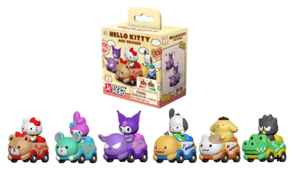 SU ORDINAZIONE Sanrio Zoom Hero Pullback Vehicles with Figures Hello Kitty and Friends Series 1 Blind Box Display (12)