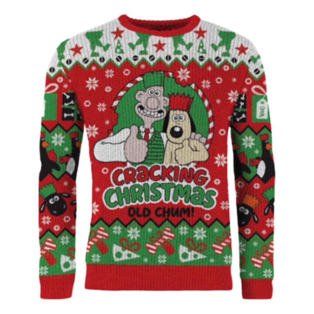 SU ORDINAZIONE Wallace & Gromit Christmas Sweater Cracking Christmas Old Chum! Size S