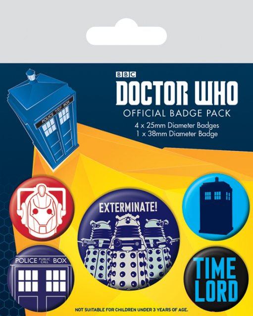 🧪 LAB | SU ORDINAZIONE Doctor Who Pin-Back Buttons 5-Pack Exterminate