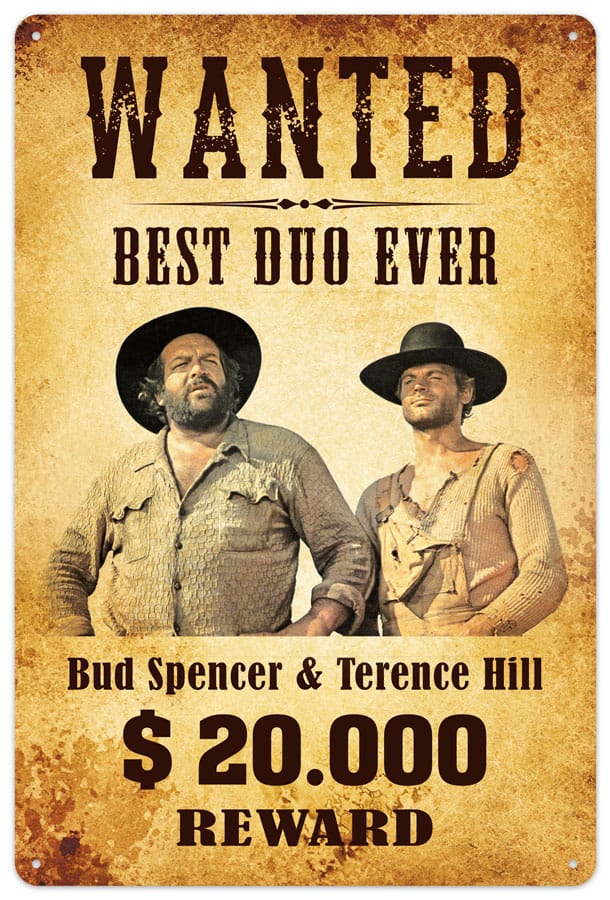 SU ORDINAZIONE Bud Spencer & Terence Hill Tin Sign Wanted 20 x 30 cm