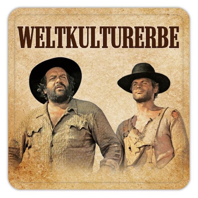 SU ORDINAZIONE Bud Spencer & Terence Hill Tin coasters Weltkulturerbe 10 x 10 cm
