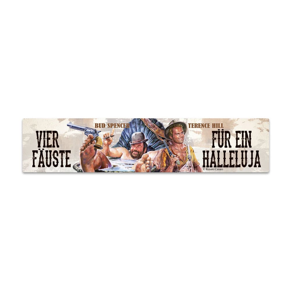 SU ORDINAZIONE Bud Spencer & Terence Hill Tin Sign with Magnet Vier Fäuste für ein Halleluja 16 x 3,5 cm