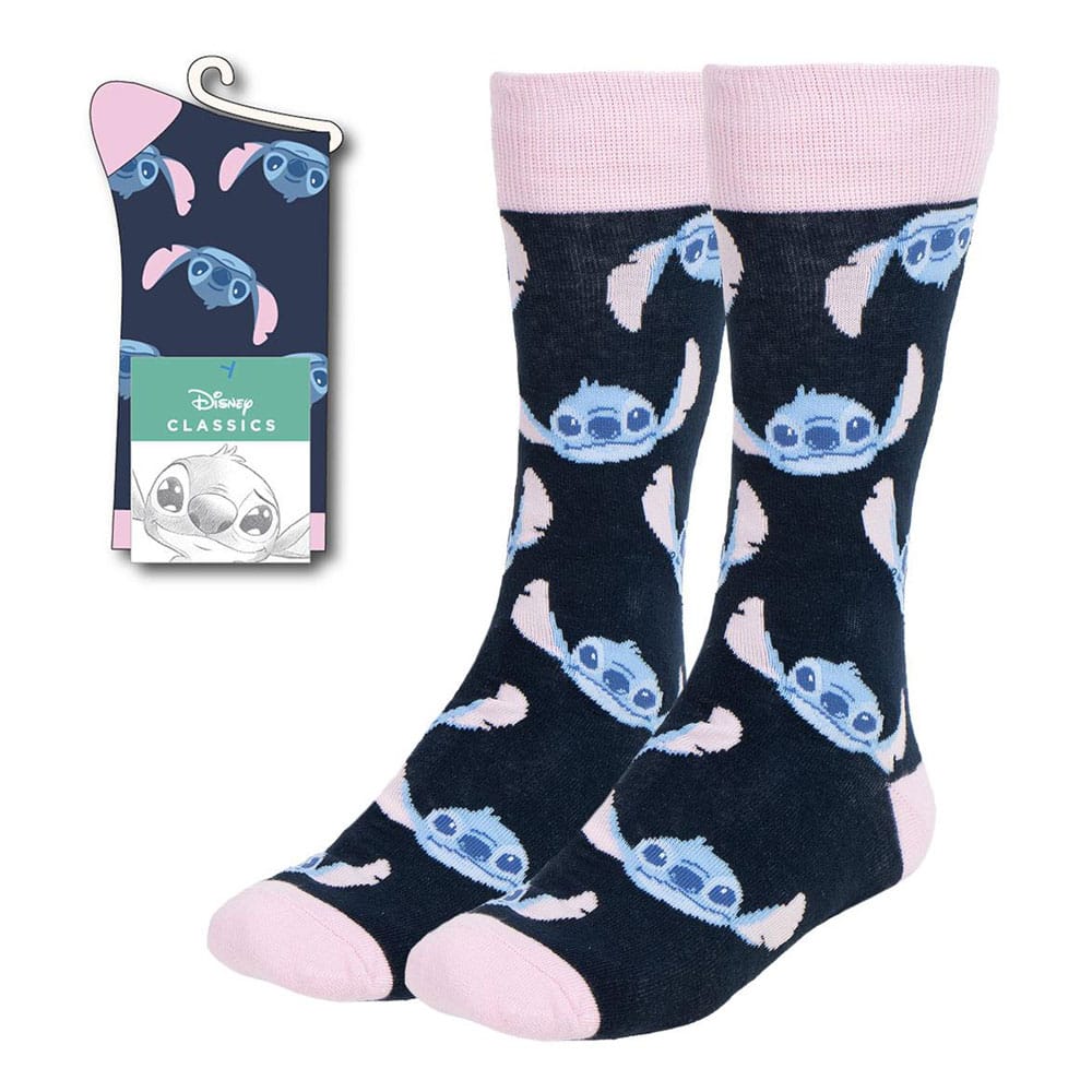 Lilo &amp; Stitch Socken auf Bestellung gefertigt, Stitch-Gesicht, Rosa, Größen 36-43