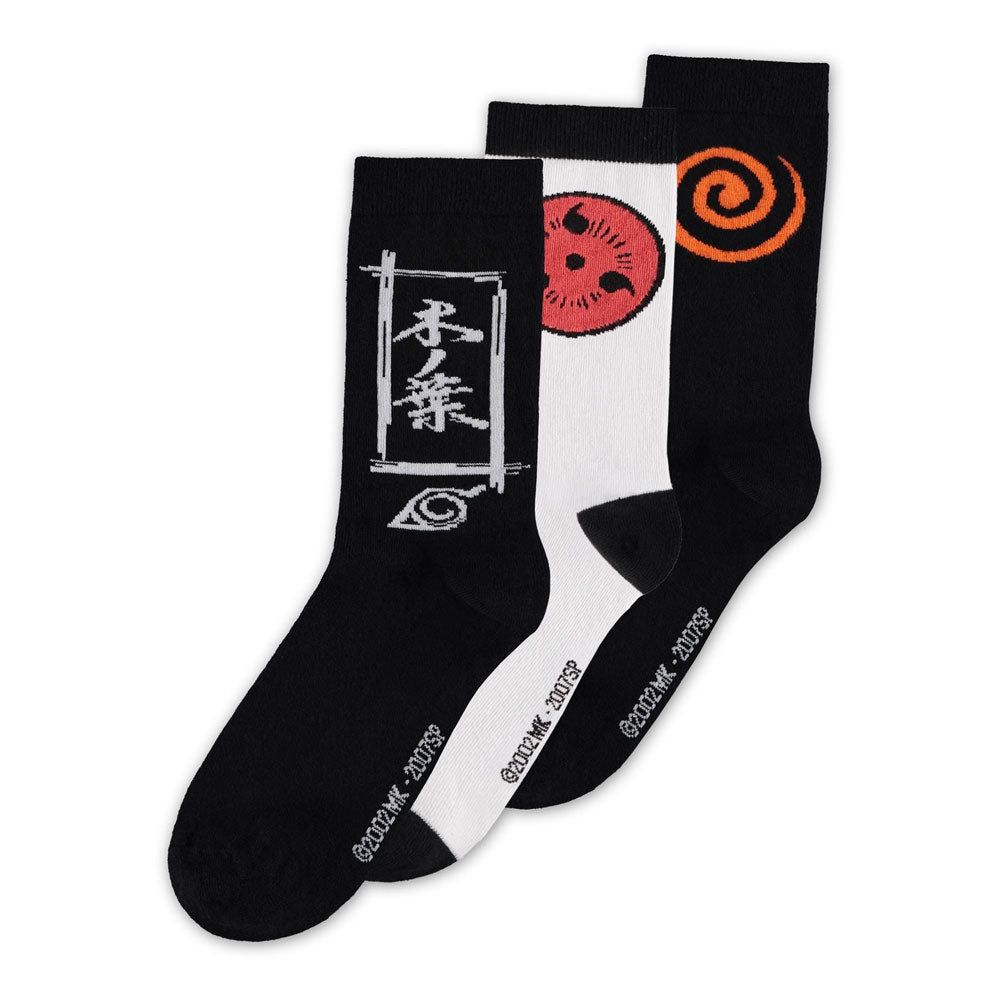 SU ORDINAZIONE Naruto Shippuden Socks 3-Pack Sasuke Symbol 39-42 *PREZZO SPECIALE*